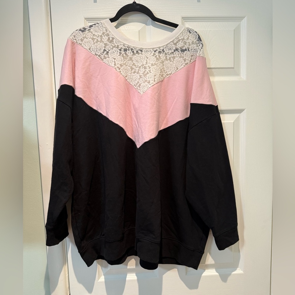 Pink and Black Lace Accent Women's Top